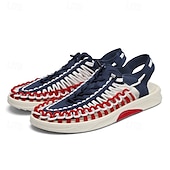 preiswerte Urlaubsandalen-Herren-Sneaker in Rot und Marineblau, Laufschuhe mit einzigartigem Schnürdesign und gepolsterter Sohle für Sport und Freizeit