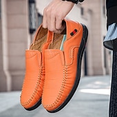 Χαμηλού Κόστους Slip-On Καθημερινά Παπούτσια-Ανδρικά πορτοκαλί μοκασίνια από τεχνητό δέρμα, άνετα, casual παπούτσια, ιδανικά για καθημερινή χρήση και χαλαρές εξόδους.