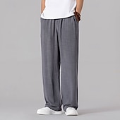 economico Classico-Per uomo Pantaloni di Lino Pantaloni Pantaloni Estivi Pantaloni da Spiaggia Tasca Coulisse Elastico in vita Semplice Comodità Traspirante Vacanza Quotidiano Ferie Hawaiano Boho Nero Bianco