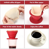abordables Accessoires à boissons-Filtre à café pliable en caoutchouc avec 40 filtres en papier - Filtre à café pliable, cafetière manuelle rouge facile à utiliser avec 40 filtres en papier non blanchis, filtre à café en papier pour