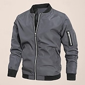 cheap Men&#039;s Jackets &amp; Coats-Men&#039;s Bomber Jacket Transition Jacket Going out Pocket All Seasons Plain Classic Stand Collar Regular Black Navy Blue Gray Jacket