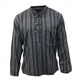 economico Camicie Popover da Uomo-Per uomo Camicia Camicia popover Camicia Estiva Camicia casual Camicia da Spiaggia Rosso Blu Blu scuro Caffè Manica Lunga A righe Colletto alla coreana Vacanza Camicia hawaiana Abbigliamento
