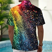  Homens Arco-Íris Respingo de tinta Orgulho Camisa Social camisa de verão camisa de botão Manga Curta Moda Casual Feriado Verão Primavera Aberto para a Lateral Impressão 3D camisas de colarinho Um