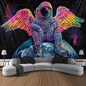 abordables Tapisseries à la lumière noire-Tapisserie lumière noire Brille dans le noir Fête glow UV réactive Ailes d&#039;astronaute Psychédélique Montagne Galaxy brumeuse Tapisserie suspendue Art mural pour Salon Chambre