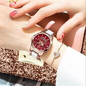 baratos Relógios Quartz-Relógio feminino de quartzo em ouro rosa – mostrador retrô à prova d&#039;água com diamantes e ponteiros luminosos, pulseira de aço inoxidável