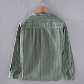 economico camicia da uomo con bottoni-Per uomo Camicia Camicia Estiva Camicia casual Camicia da Spiaggia Camicia con Bottoni Verde Kaki Manica Lunga A righe Colletto alla coreana Vacanza Camicia hawaiana Tasca Abbigliamento Poliestere