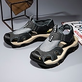 voordelige Buitensandalen-Bruine gesloten heren outdoor wandelsandalen met ademend mesh bovenwerk, gevoerde zool, avontuurlijke stijl voor volwassenen, geschikt voor bergpaden, boswandelingen, zomerkamperen
