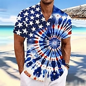 levne Vlajkový vzor-Den nezávislosti Pánské Americká americká vlajka Tie Dye tisk Vlastenec Košile Letní košile Košile na knoflíky Krátký rukáv Móda pro volný čas Dovolená Léto Jaro Přehnutý 3D tisk košile s límečkem