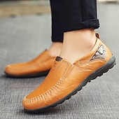 tanie Buty casual slip-on-męskie, brązowe, swobodne mokasyny z cholewką z miękkiej skóry ekologicznej, ręcznie szytymi detalami i wytrzymałą gumową podeszwą – idealne do codziennego noszenia i aktywności na świeżym powietrzu