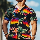 levne Tropické rostliny-Pánské Duhová LGBT Hrdost Košile Havajská košile Košile na knoflíky Krátký rukáv Havajské Dovolená Streetwear Léto Jaro Přehnutý 3D tisk Černá