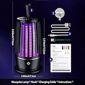 זול באג זאפר-מנורת פנים עם טבעת תלייה, מנורת USB ניידת לנטרול חרקים, מתאימה לחדר שינה בבית, קמפינג, ריר וריור