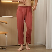 billiga Sov botten-Herr Vardagsklädsel Lounge Byxor Ren färg Mode Klassisk Ledigt Hem Dagligen Säng Polyester Komfort Andningsfunktion Mjuk Byxa Elastisk midja Vår Höst Svart Rubinrött