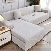 preiswerte Sofabezug-Stretch-Sofabezug, Schonbezug, Jacquard, elastisch, Sofagarnitur, Sessel, Loveseat, 4- oder 3-Sitzer, L-Form, grau, botanische Pflanzen, weich, strapazierfähig, waschbar