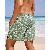 お買い得  男性用水泳パンツ-男性用 スイムショーツ ボードショーツ スイムトランク ココナッツの木 縞柄 速乾性 高通気性 ドローストリング 弾性ウエスト コンプレッションライナー付き バケーション ビーチ ハワイアン カジュアル ブルー グリーン