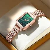 baratos Relógios Quartz-Relógio de quartzo feminino de luxo com mostrador quadrado – pulseira de aço inoxidável à prova d&#039;água, detalhes em diamante, estilo retrô elegante