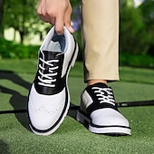 cheap Men&#039;s Golf Shoes-Men&#039;s Classic Black and White Golf Shoes with Faux Leather Upper - Versatile Design for Golf and Casual Wear