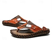 billige Ferietøfler-Herre vintage brune flip-flops i kunstskinn med robust sklisikker såle – utendørs sandaler for sommerfotturer, strandeventyr og daglig bruk