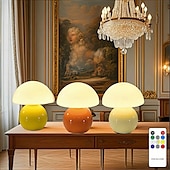 cheap Decorative Lights-3-Color Table Lamp Mushroom Adjustable Remote Control Ceramic Lamp Bedroom Bedside Lamp Cream Style Mushroom Table Lamp Bedroom Decoration Small Night Light Study Lighting   USB 1PC
