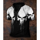 Men's Halloween Skull Cool Skulls T Shirt Henley Shirt Tee Short Sleeve Designer Basic Classic Outdoor Casual Daily Summer Black Henley Henley T-Shirt4