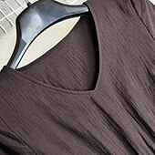 preiswerte Ausgefallene Kleider-Damen Midikleid Freizeitkleid Baumwoll-Leinenkleid Mode Modern Urlaub Täglich Ferien Normale Passform Einfach Langarm V Ausschnitt Braun Sommer