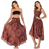 olcso Alsók-Retró Boho 1970-es évek Ruhák Szoknya Hippi 2 az 1-ben Átváltható Mandala Jelmez Női Mindszentek napja Farsang zenei fesztivál Tengerparti nyaralás Retro témájú buli Felnőttek Szoknya Nyár