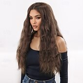 abordables Perruques Synthétiques Sans Bonnet-Perruque Synthétique Ondulé Micro Locs Coupe dégradée Avec frange Fabriqué à la Machine Perruque 28 pouces A1 Cheveux synthétiques Femmes Classique Confortable Dégradé de couleur Marron