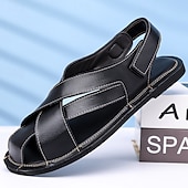 billiga Semester Sandaler-Herrsandaler i brunt konstläder med korsremmar och justerbar stängning – bekväma och trendiga sandaler för varmt väder