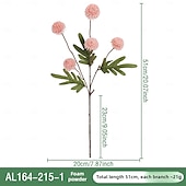 baratos Plantas e Flores Artificiais-1 maço de flores de dente-de-leão simuladas com 5 flores de bola de pingue-pongue, flor artificial de plástico de galho único para decoração de casamento, adereço interno, arranjo floral artificial