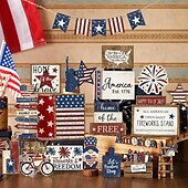 cheap Independence Day Decoration-Patriotic Tiered Tray Decor Set for 4th of July and Memorial Day, Rustic Wooden Red White Blue Signs, Vintage Farmhouse Independence Day Table Decorations, Glow Americana Party Decor