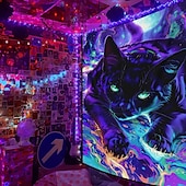 お買い得  ブラックライトタペストリー-ブラックライトタペストリー 蓄光 パーティー UV反応 猫 トリッピーミスティー 吊るしタペストリー 壁アート ミューラル リビングルーム 寝室用