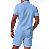voordelige Klassieke polo voor heren-Voor heren Wafel Poloshirts Polo met kwartrits Dagelijks Feestdagen Revers Korte mouw Modieus Basic Effen 2-stuks Zomer Normale pasvorm Zwart Wit Marineblauw Koningsblauw Groen Khaki Wafel Poloshirts