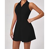 economico Abbigliamento Tennis da donna-Per donna Tinta unita Abito da tennis con pantaloncini Abito sportivo Senza Maniche Cerniera Tasca Tennis Golf Pickleball Colletto a Camicia Vestito Nero Bianco Rosa Abbigliamento da tennis