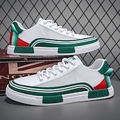 billige Sneakers til herrer-Herre Fritidssko for menn Gange Fritid PU Lær Netting Pustende Bekvem Sklisikker Snøring Svart Grønn / Hvit Sommer Vår