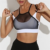 baratos Camisa Feminina-Mulheres Cor Sólida Sutiã de tênis Sutiã Esportivo Com Transparência Resistente ao Choque Pavio Humido Respirável Tênis Golfe Pickleball Halter pescoço Com Alças Finas Preto Branco + preto Verde