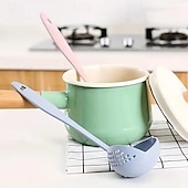 preiswerte Küchenutensilien &amp; Gadgets-2er-Pack Suppen- und Schlitzlöffel-Set aus Weizenstroh, umweltfreundliche Schöpfkelle aus Kunststoff mit langem Griff für Hot Pot, wiederverwendbare Küchenutensilien