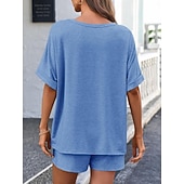 billiga Blusdräkter för kvinnor-Dam Set med shorts Bolero Top Kortärmad Rund hals Ensfärgat Snörning Mode Streetwear Ledigt Dagligen Utomhus Blå Svart Brun Sommar Lös passning