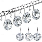 cheap Shower Curtains-12 Pcs Acrylic Decorative Rolling Diamond Shower Curtain Hooks Rust Proof Rhinestones Crystal Bling Shower Curtain Hooks for Curtain and Shower Rod, Clear Round
