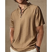preiswerte Herren Popover Hemden-Herren Hemd Popover-Hemd Sommerhemd Freizeithemd Strandhemd Schwarz Braun Kurzarm Einfach Stehkragen Urlaub Hawaiianisch Bekleidung Polyester Mode Lässig Bequem