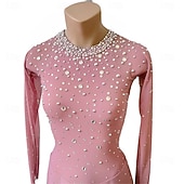 abordables Vestidos de Patinaje Artístico-Vestido de patinaje artístico Mujer Chica Patinaje Sobre Hielo Vestidos Rosa Retazos Espalda Abierta Malla Alta elasticidad Entrenamiento Competición Ropa de Patinaje Clásico Cristal / Strass Manga