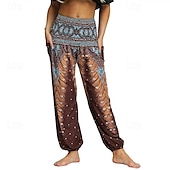 abordables Fondos-Retro Antiguo Boho Años 70 Pantalones Harem Pantalones de yoga Hippie Cintura elástica Pavo real Plumas Mujer Víspera de Todos los Santos Carnaval vacaciones en la playa Fiesta temática retro Festival