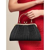 olcso Retikülök és estélyi táskák-női csillámos, rakott estélyi táska vintage arany fogantyúval – elegáns alkalmi kézitáska esküvőkre, partikra és koktélpartikra