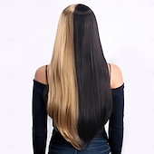 voordelige Synthetische trendy pruiken-Synthetische pruiken Kinky Recht Natuurlijk recht Gelaagd kapsel Met pony Machinegemaakt Pruik 71.1 cm A1 Synthetisch haar Dames Klassiek Comfortabel Kleurgradatie Meerkleurig