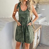 abordables Mono-Mujer Normal Mono Casual Floral Sin Mangas Escote en U Estampado Calle Noche Ajuste regular Rosa Verde Ejército Rojo Verano