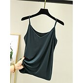 cheap Plain Tank Top-Women&#039;s Camisole Tank Top Solid Color Daily Sleeveless Crew Neck Regular Tops Daily Backless Light Blue Iron Gray Denim Blue Matcha green Black Summer
