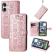 お買い得  iPhone用ケース-電話 ケース 用途 Apple AirTag iPhone 16 Pro Max プラス iPhone 15 14 Pro Max Plus iPhone 14 13 12 Pro Max Plus ウォレットカードケース フリップカバー リストストラップ付き 耐衝撃 猫 犬 TPU PUレザー