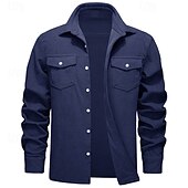 preiswerte Herrenjacken &amp; Herrenmäntel-Herren Hemdjacke Überhemden übergangsjacke Täglich Verschleißfest Tasche Sommer Frühling Einfach Klassisch Revers Dunkelgrau Schwarz Gelb Wein Marineblau Jacken