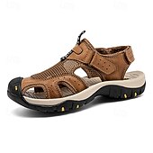 voordelige Buitensandalen-Bruine gesloten heren outdoor wandelsandalen met ademend mesh bovenwerk, gevoerde zool, avontuurlijke stijl voor volwassenen, geschikt voor bergpaden, boswandelingen, zomerkamperen