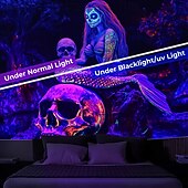billige halloween veggtepper-Halloween svartlys vev Glød i mørket Glød fest UV aktivere hodeskalle Slange Kvinne Skummel Trippy Tåket Hengende vev Veggkunst Mural Stue Soverom