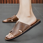economico Infradito da Vacanza-sandali da uomo in similpelle marrone con punta aperta – comode scarpe estive slip-on per la spiaggia, la piscina o il relax casual
