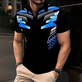 abordables Polo geométrico para hombre-Hombre Bloque de color Polo Manga Corta Camisas de polo Camisas con cuello Casual Exterior Calle Ropa Cotidiana Impresión 3D Verano Azul Piscina
